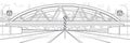 Black outline city Infrastructure and transport illustration. Railroad bridge. Modern town on white background. Urban scene. Vecto Royalty Free Stock Photo