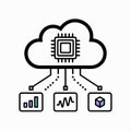 Black Outline Cloud Computing System Graphic Microchip Data Processing Bar Graph Waveform Cube Icon Network Connection Technology Royalty Free Stock Photo