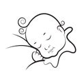 Black outline cute sleeping baby face