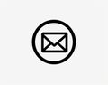 Black outline design of email message icon inside black circle for app website ui ux web design becomes a simple icon Royalty Free Stock Photo