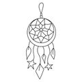 Black outline dream catcher in modern boho style. Vector magic illustrations. Hand drawn mystical line art isolated on Royalty Free Stock Photo