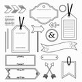 Black outline empty and blank tags, labels, and emblems icons design element set on white