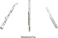 Black outline English horn, flute and piccolo