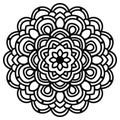 Black outline flower close-up. Tribal mandala. Vintage hand drawn decorative element.