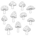 Black outline hand drawn mushrooms