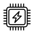 Black outline icon of a computer processor chip with a lightning bolt symbol technology Royalty Free Stock Photo