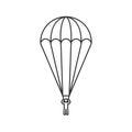 Black outline icon of parachute on white background. Line Icon of side view of parachutist.