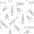 Black outline laundry pegs seamless pattern