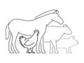 Black outline logo for farmers market. Farm animals logo.