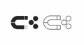 Black and Outline Magnet Icon Attracting Small Circles Representing Magnetic Force and Attraction Royalty Free Stock Photo