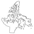 Black Outline Map of Nunavut Territory with Arctic Islands Details Royalty Free Stock Photo