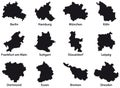 Black outline maps of the 12 most populous cities of the Federal Republic of Germany