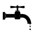 Black outline of an old faucet with a patella. Problems of saving drinking water. Turn off the water supply. Run a water Royalty Free Stock Photo