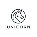 Black outline silhouette unicorn logo design concept in the form of circle, suitable for company logo that require simple