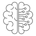 Black outline simple icon of artificial intelligence or brain with microchip Royalty Free Stock Photo