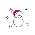Black outline snowman with santa hat isolated on white background. Christmas and New Year design element. Winter symbol Royalty Free Stock Photo