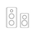 Black outline sound speakers isolated on white background