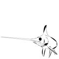 A black outline of a swordfish or billfish