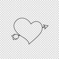 Black outline vector heart pierced with arrow on transparent background