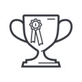 Black outline winner's cup. Achievement and reward vector icon.