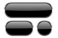 Black oval glass buttons with metal frame. Set of 3d icons Royalty Free Stock Photo