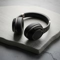 Black Over-Ear Headphones on Concrete Surface Royalty Free Stock Photo