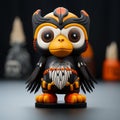 Unique Zbrush Owl Figurine With Black And Orange Faces