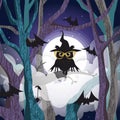 Black owl on the tree background of the full moon