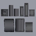 Black packing products set icons