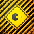 Black Pacman with eat icon isolated on yellow background. Arcade game icon. Pac man sign. Warning sign. Vector Royalty Free Stock Photo