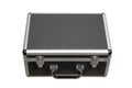 Black padded aluminum briefcase case with metal corners. Case with foam inside. Isolate on a white back Royalty Free Stock Photo