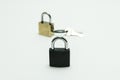 black padlock(combination lock, bicycle lock) locked isolated white Royalty Free Stock Photo