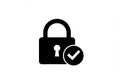 Black padlock icon with a checkmark inside a circle isolated on white background Royalty Free Stock Photo