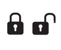 Black padlock locked and unlocked lock web icon on white Royalty Free Stock Photo