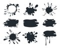 Black paint blob. Brush pen splatter shapes, current paint stains, liquid dripping melted chocolate. Vector paint drip Royalty Free Stock Photo