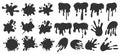 Black paint blots collection. Cartoon paint splatters and ink splashes Royalty Free Stock Photo