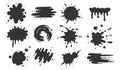 Black paint blots collection of vector icons. Cartoon paint splatters and ink splashes. Royalty Free Stock Photo