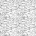 Black paint freehand scribbles vector seamless pattern. Wavy lines and round shapes, dry brush stroke texture. Royalty Free Stock Photo