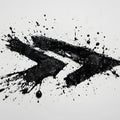Black paint splash forming arrow symbol on white background, dynamic motion Royalty Free Stock Photo