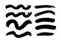 Black paint wavy and straight brush strokes vector collection. Dirty curved lines and wavy brushstrokes.