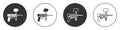 Black Paintball gun icon isolated on white background. Circle button. Vector Illustration