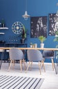 Modern blue dining room interior Royalty Free Stock Photo