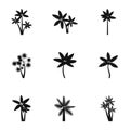 Black palms icons set, simple style