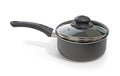 Black pan, stewpot with non-stick coating and glass cover isolated on a white background Royalty Free Stock Photo