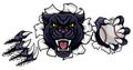 Black Panther Baseball Mascot Breaking Background Royalty Free Stock Photo