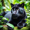 Black panther close up portrait in woods generative ai