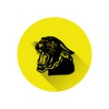 Black panther with crown on his head and open mouth, yellow round icon in a flat style on a white background, Royalty Free Stock Photo