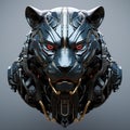 A black panther head that is a futuristic machine of the future world. Wildlife Animals. Illustration, Generative AI
