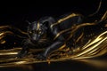A black panther running on a dark background with liquid gold paint Royalty Free Stock Photo