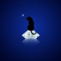 Black panther sitting on top of the shiny diamond at night. Vector illustration. Luxus and wildlife